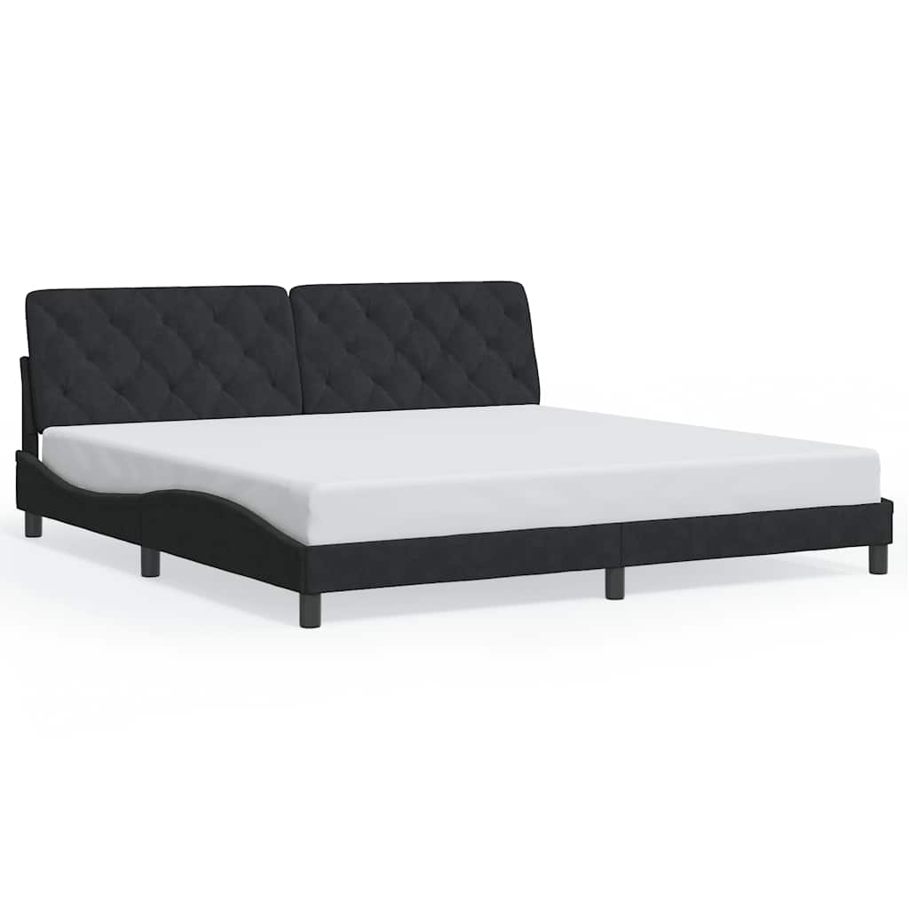 fekete bársony ágykeret matrac nélkül 200 x 200 cm