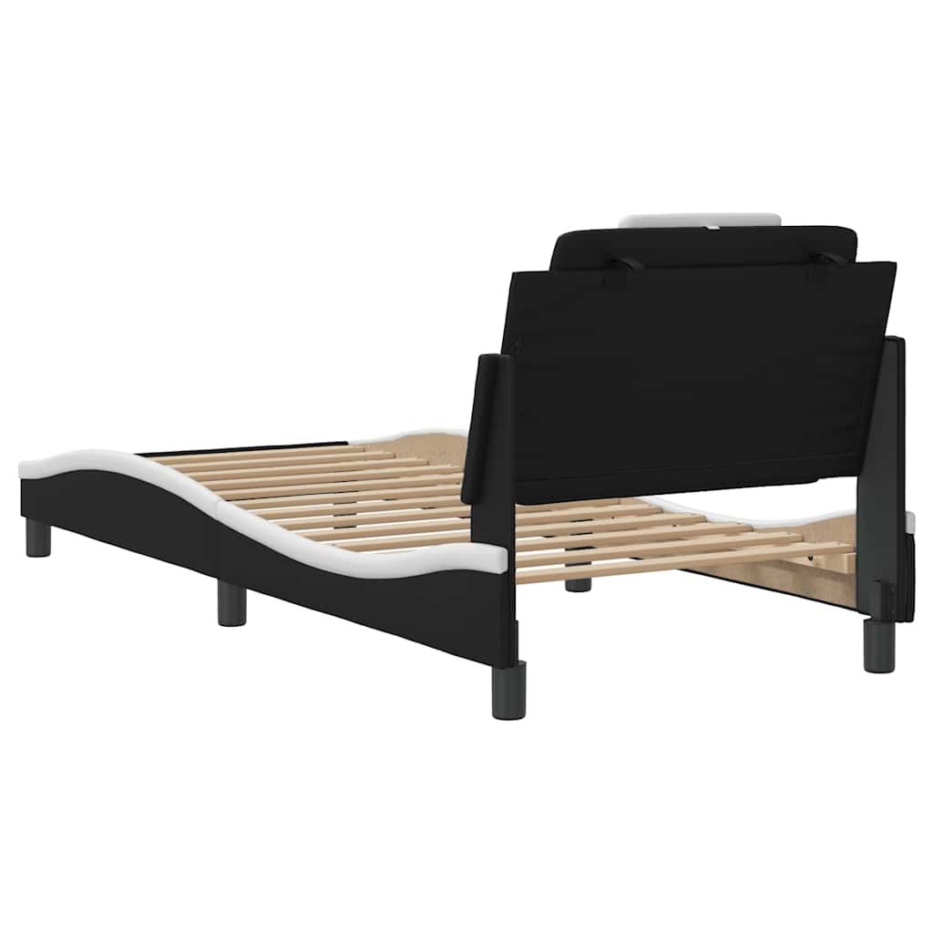 fekete és fehér műbőr ágykeret Viana matrac nélkül 80 x 200 cm