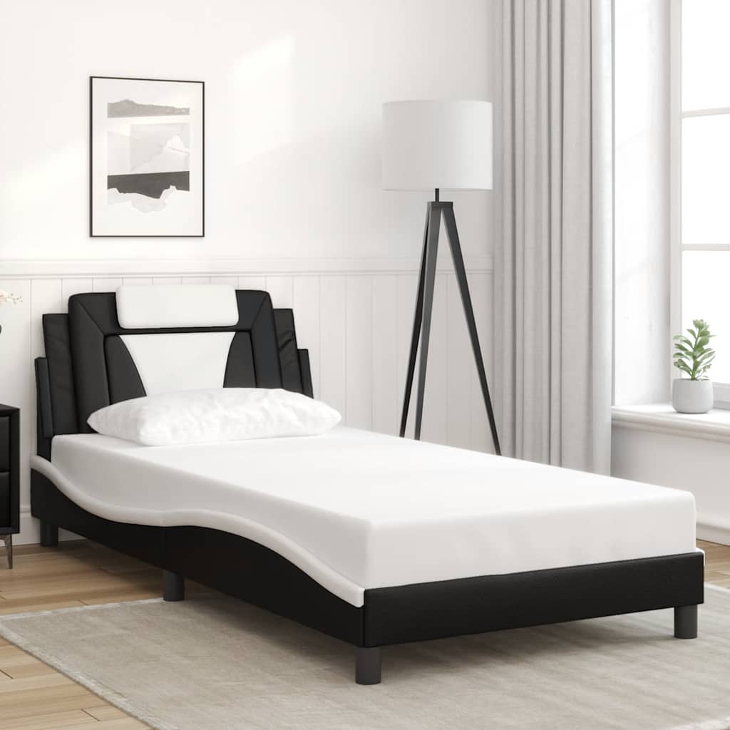 fekete és fehér műbőr ágykeret Viana matrac nélkül 100x200 cm