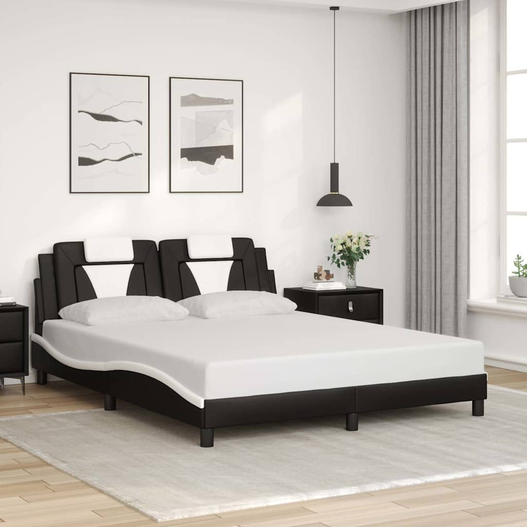fekete és fehér műbőr ágykeret Viana matrac nélkül 160 x 200 cm