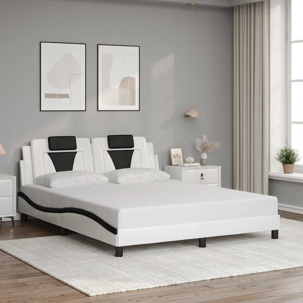 fehér és fekete műbőr ágykeret Viana matrac nélkül 160 x 200 cm