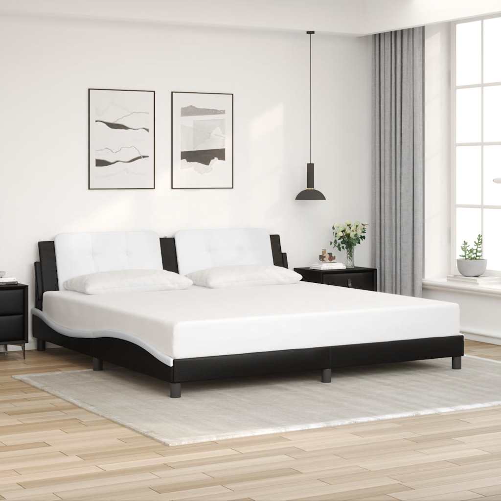 fekete és fehér műbőr ágykeret matrac nélkül Zadar 200x200 cm