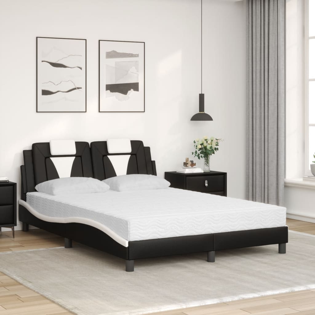 fekete és fehér műbőr ágy Viana matraccal 140 x 190 cm