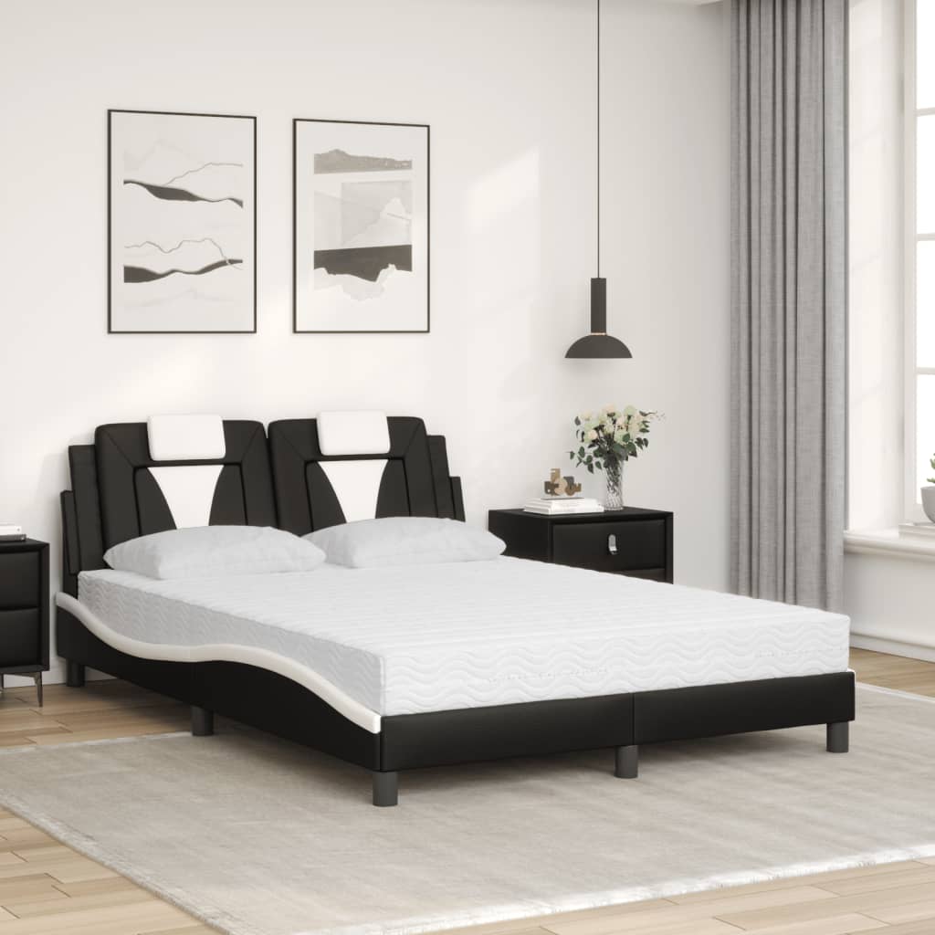fekete és fehér műbőr ágy Viana matraccal 140 x 200 cm