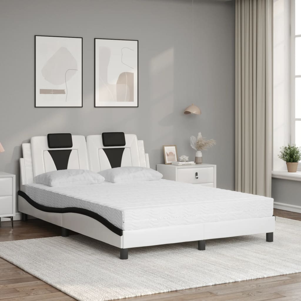 fehér és fekete műbőr ágy Viana matraccal 140 x 200 cm