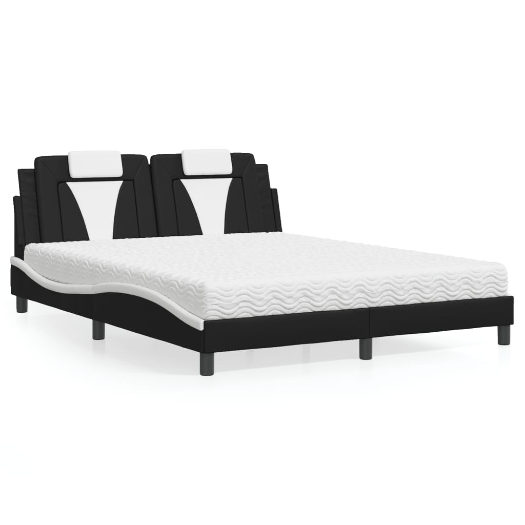 fekete és fehér műbőr ágy Viana matraccal 160 x 200 cm