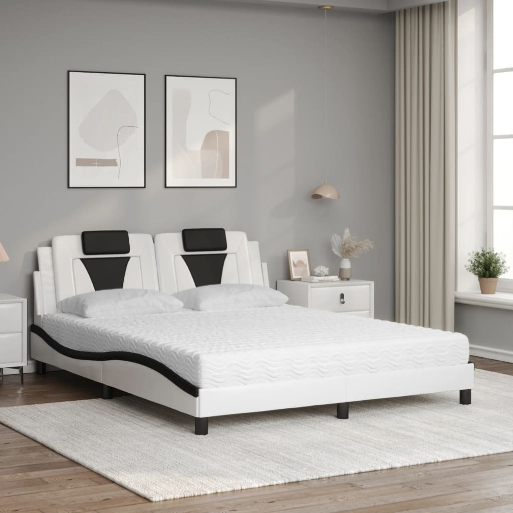 fehér és fekete műbőr ágy Viana matraccal 160 x 200 cm