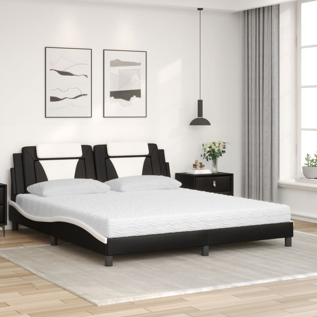 fekete és fehér műbőr ágy Viana matraccal 180 x 200 cm