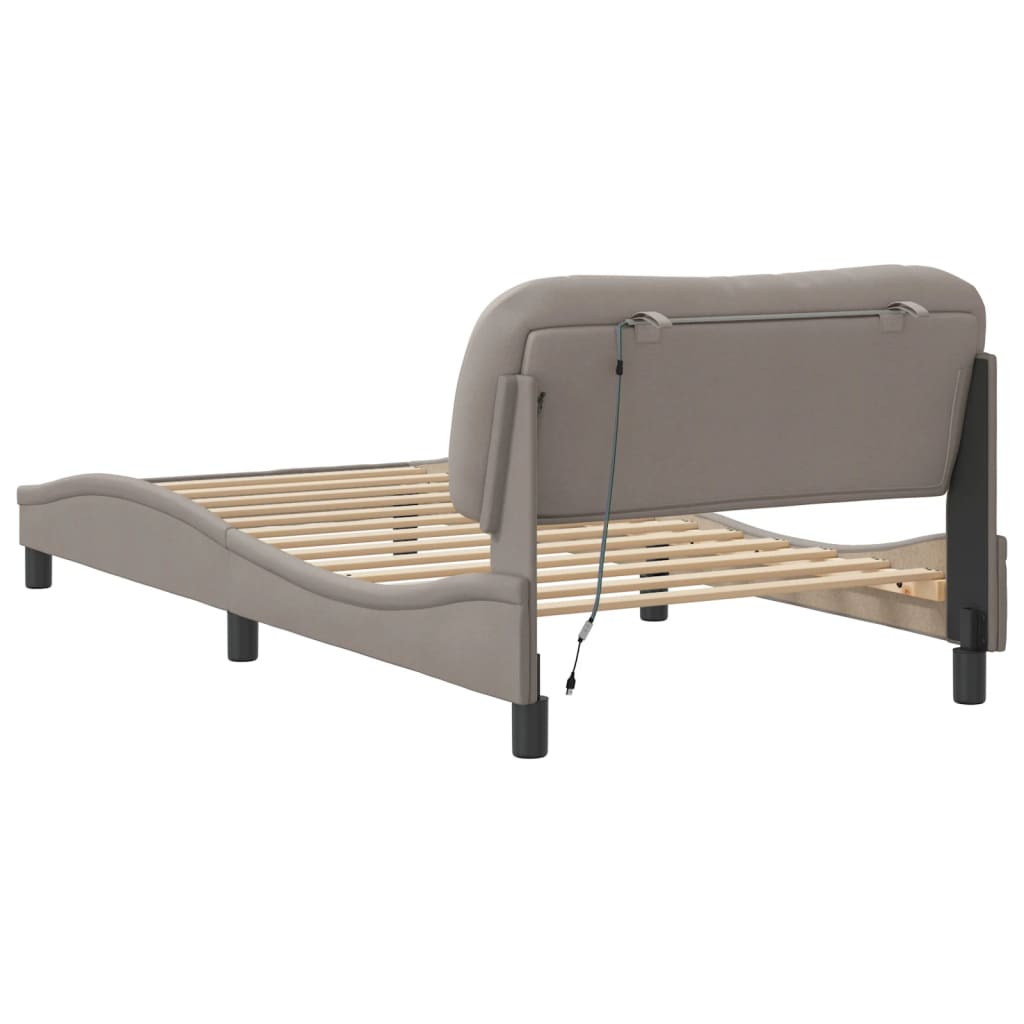 tópszínű szövet ágykeret LED-ekkel matrac nélkül Hvar 100x200 cm