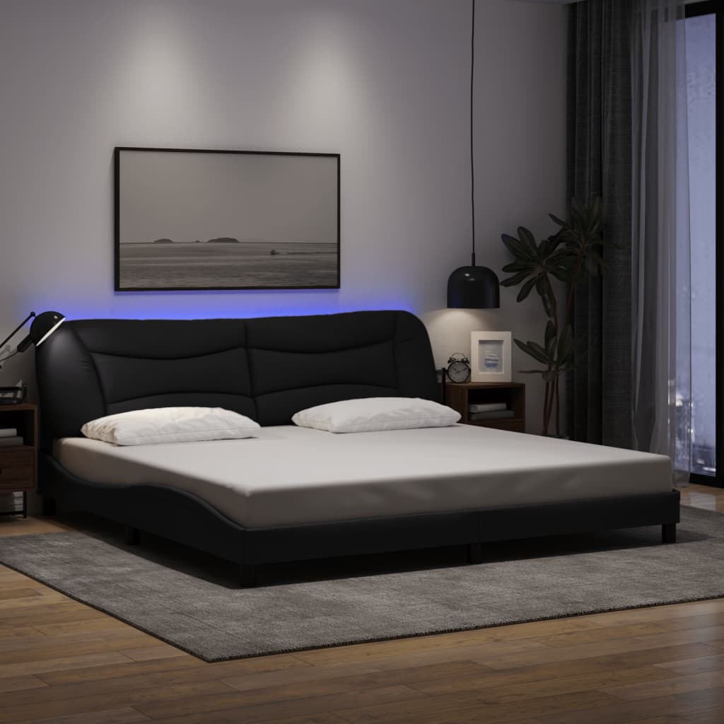 fekete szövet ágykeret LED-ekkel matrac nélkül Hvar 200 x 200 cm