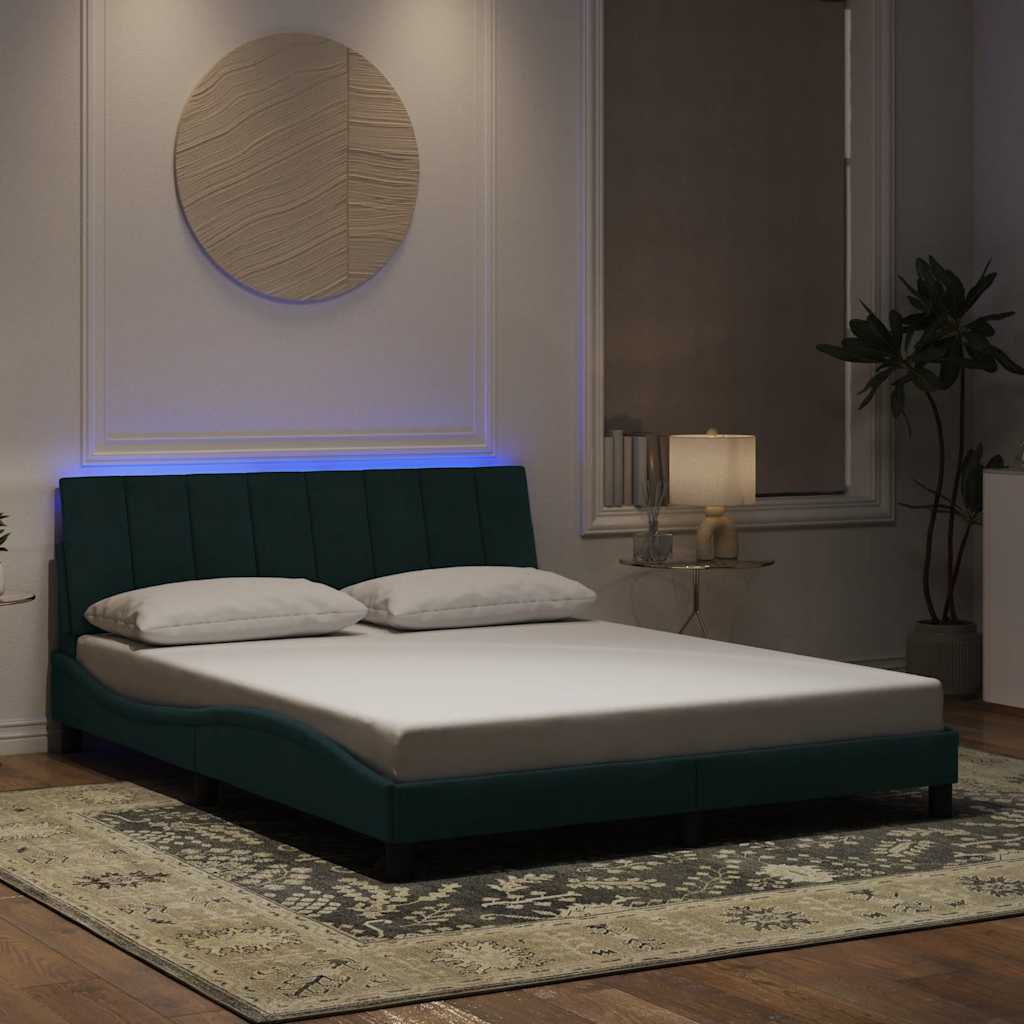 sötétzöld bársony ágykeret LED-ekkel matrac nélkül Hanko 160 x 200 cm