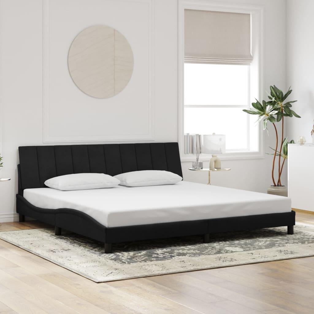 fekete bársony ágykeret LED-ekkel matrac nélkül Hanko 200 x 200 cm