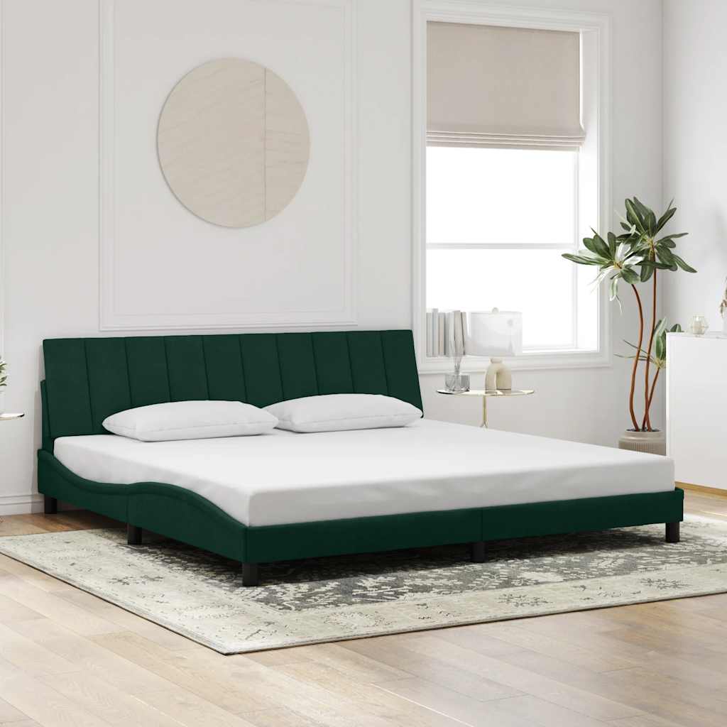 sötétzöld bársony ágykeret LED-ekkel matrac nélkül Hanko 200 x 200 cm