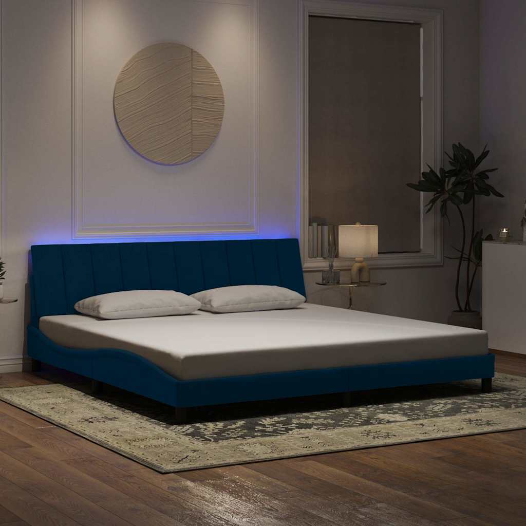 kék bársony ágykeret LED-ekkel matrac nélkül Hanko 200 x 200 cm