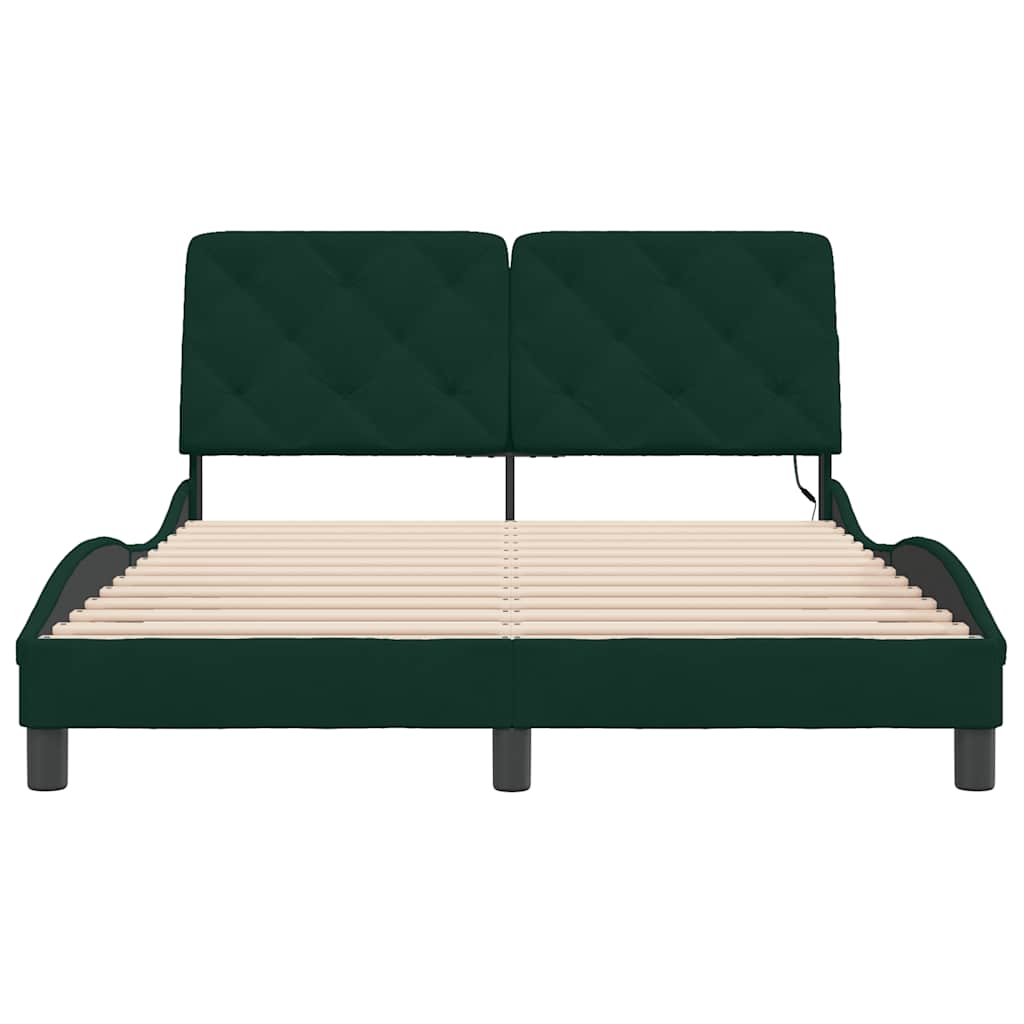 sötétzöld bársony ágykeret LED-ekkel matrac nélkül 120 x 200 cm