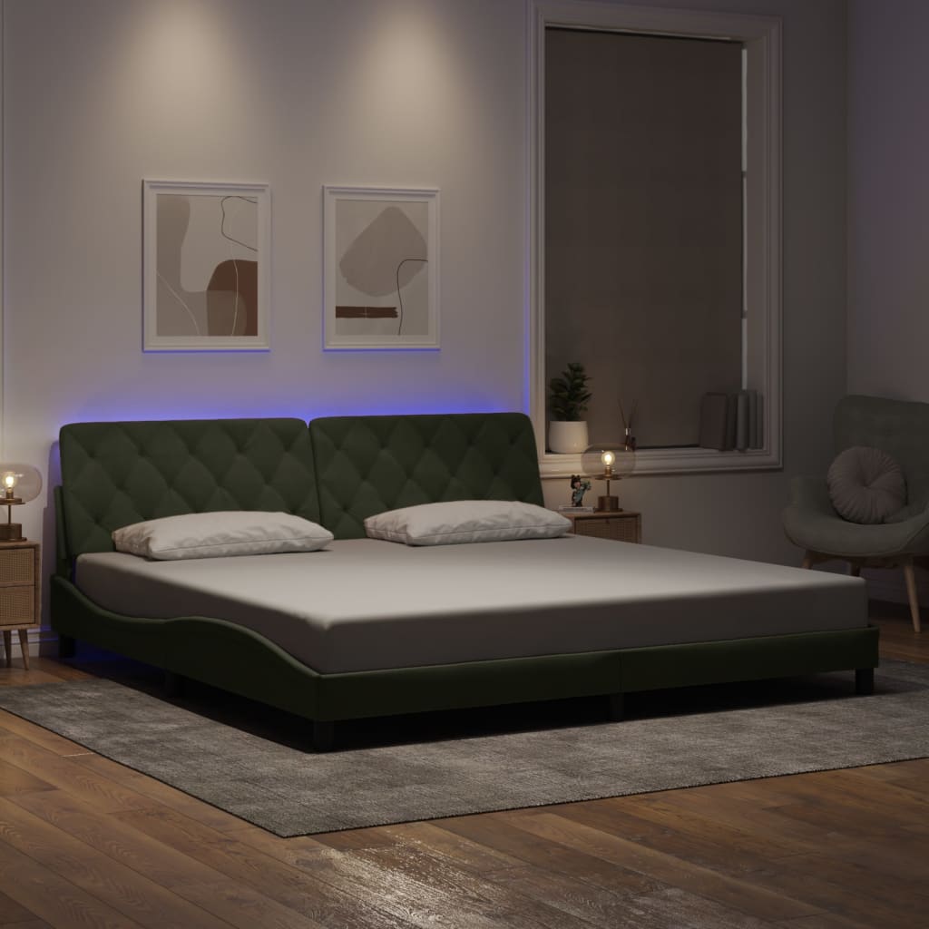 világosszürke bársony ágykeret LED-ekkel matrac nélkül 200 x 200 cm