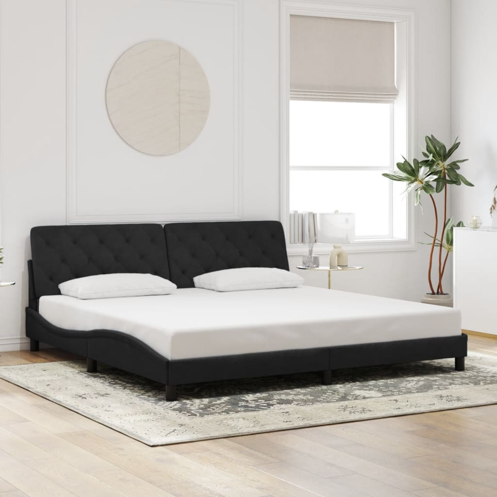 fekete bársony ágykeret LED-ekkel matrac nélkül 200 x 200 cm