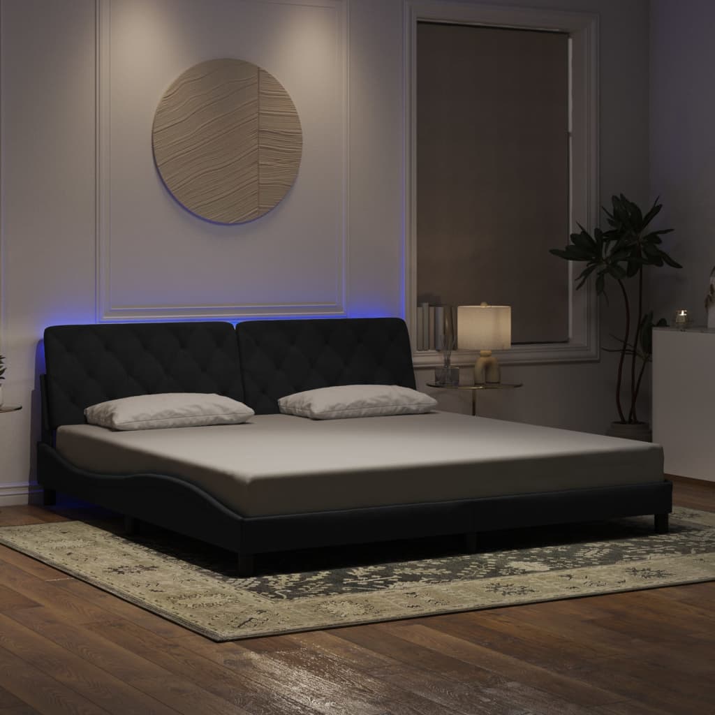 fekete bársony ágykeret LED-ekkel matrac nélkül 200 x 200 cm