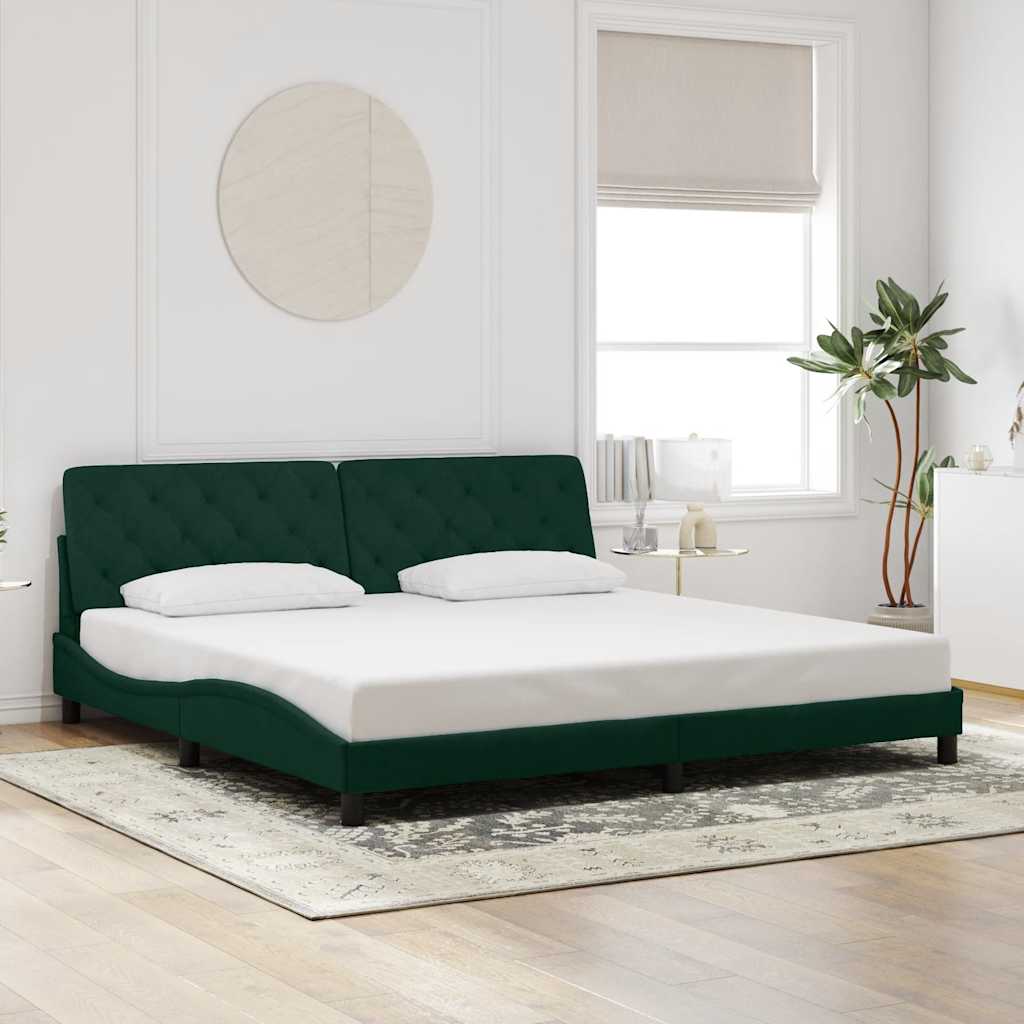 sötétzöld bársony ágykeret LED-ekkel matrac nélkül 200 x 200 cm