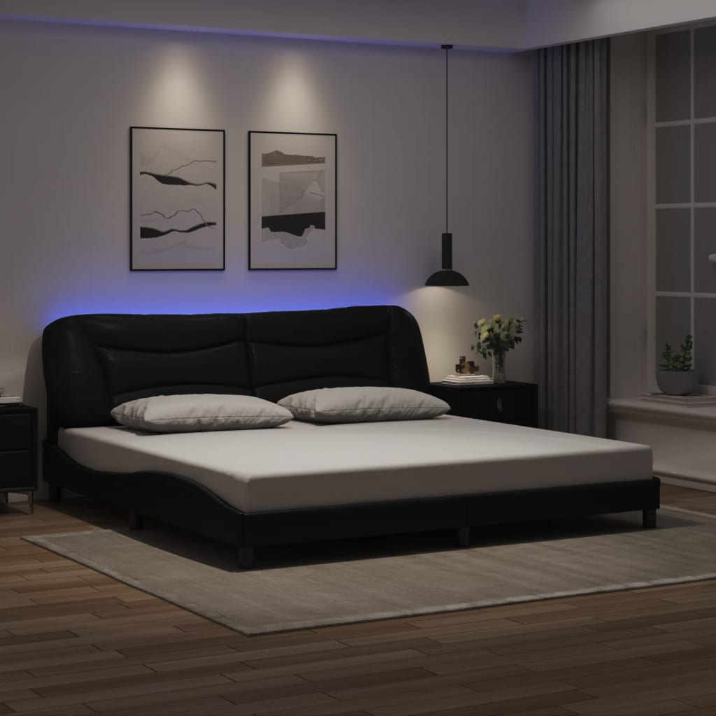 fekete ágykeret LED-ekkel matrac nélkül Hvar 200x200 cm