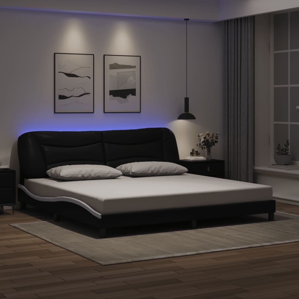 fekete és fehér ágykeret LED-ekkel matrac nélkül Hvar 200x200 cm