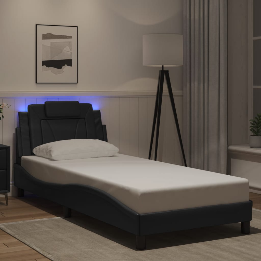 fekete ágykeret Viana LED-ekkel matrac nélkül 80 x 200 cm