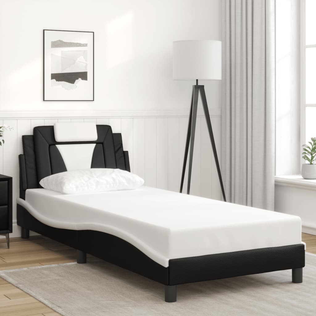 fekete és fehér ágykeret Viana LED-ekkel matrac nélkül 80 x 200 cm
