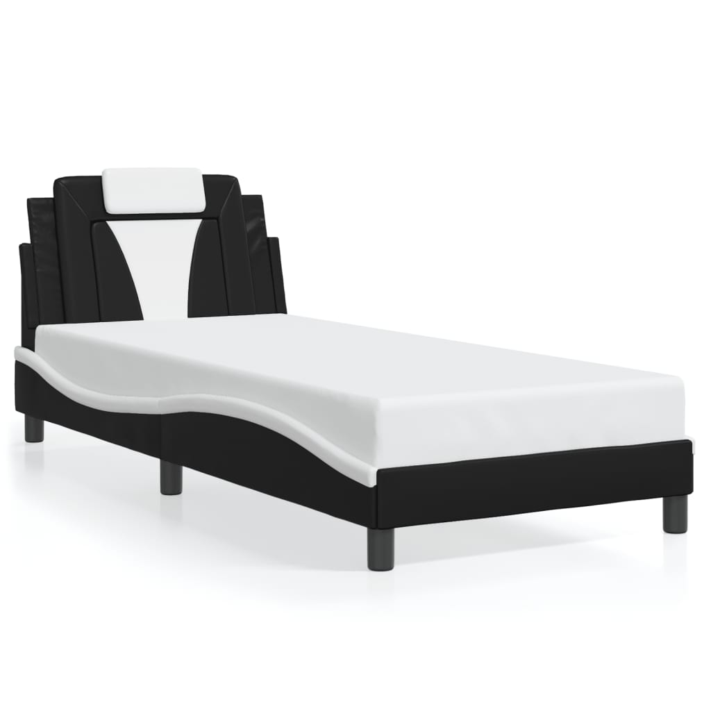 fekete és fehér ágykeret Viana LED-ekkel matrac nélkül 80 x 200 cm