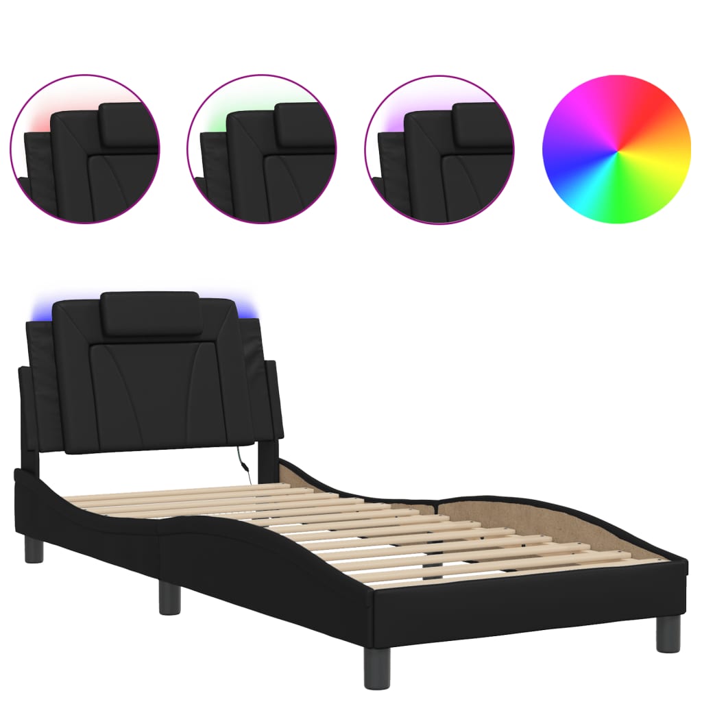 fekete ágykeret Viana LED-ekkel matrac nélkül 90x190 cm