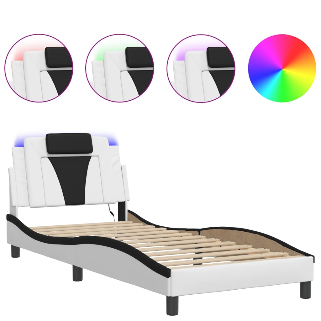 fehér és fekete ágykeret Viana LED-ekkel matrac nélkül 90x190 cm