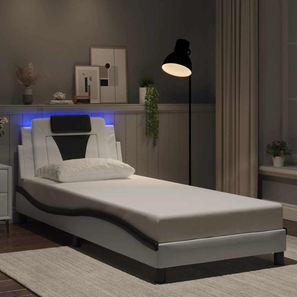 fehér és fekete ágykeret Viana LED-ekkel matrac nélkül 90x190 cm