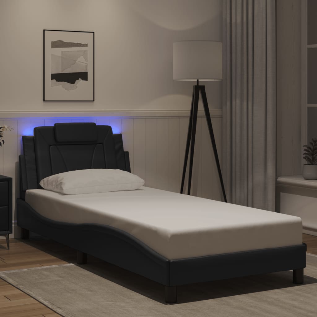 fekete ágykeret Viana LED-ekkel matrac nélkül 90 x 200 cm