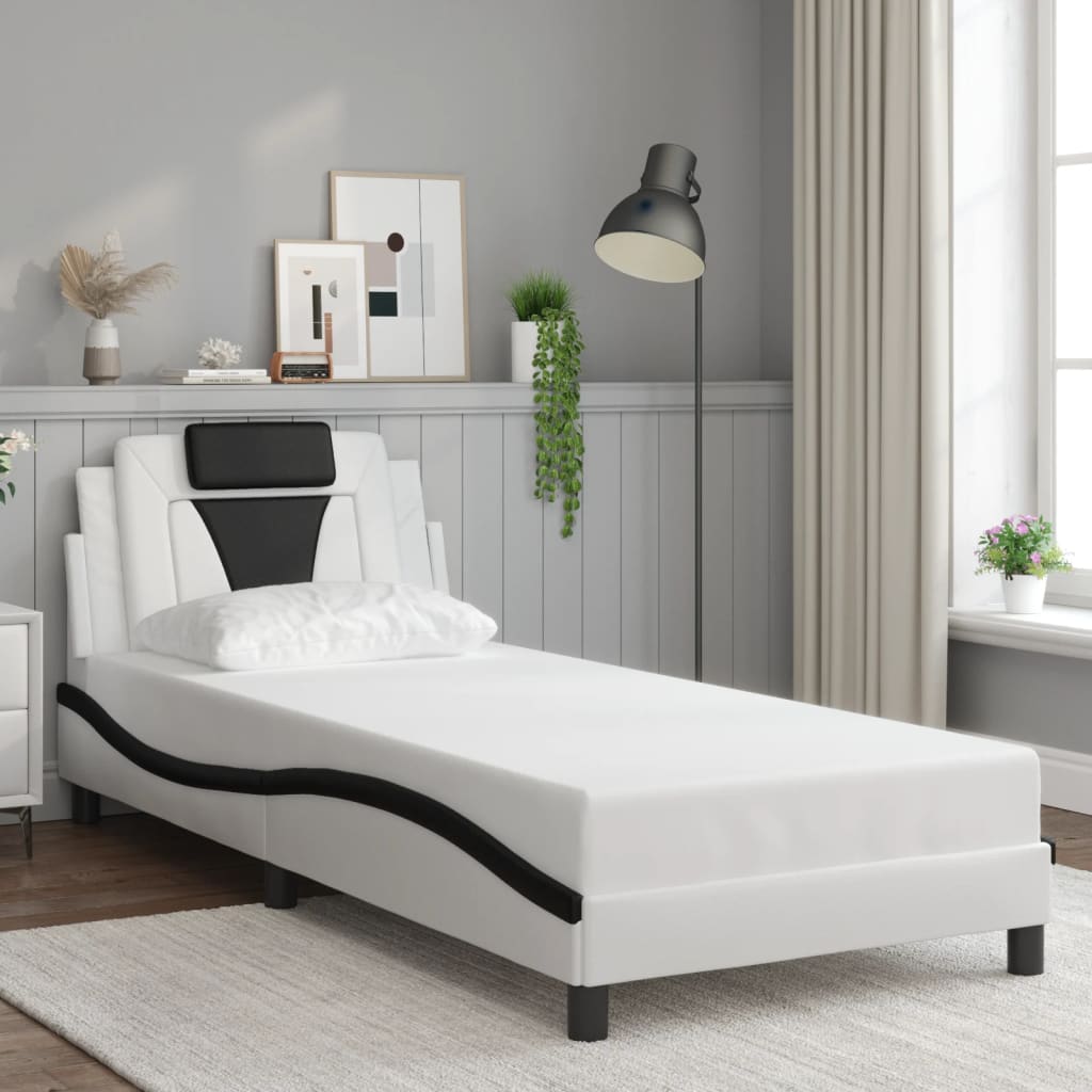 fehér és fekete ágykeret Viana LED-ekkel matrac nélkül 90 x 200 cm