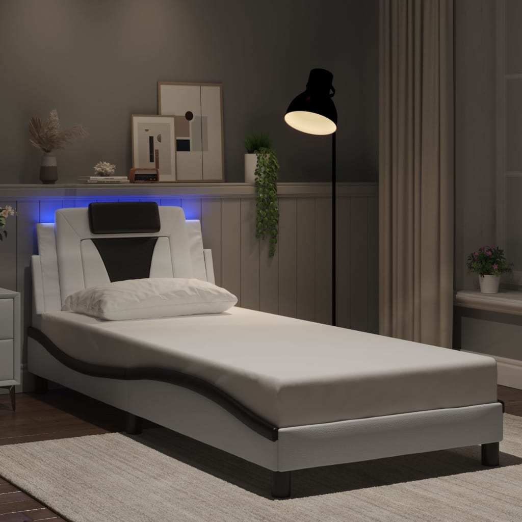 fehér és fekete ágykeret Viana LED-ekkel matrac nélkül 90 x 200 cm