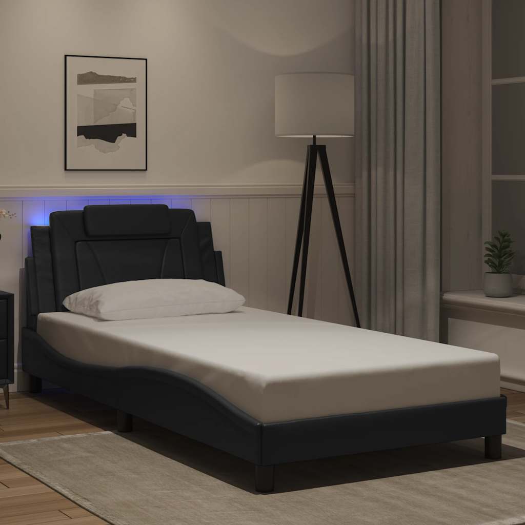 fekete ágykeret Viana LED-ekkel matrac nélkül 100 x 200 cm