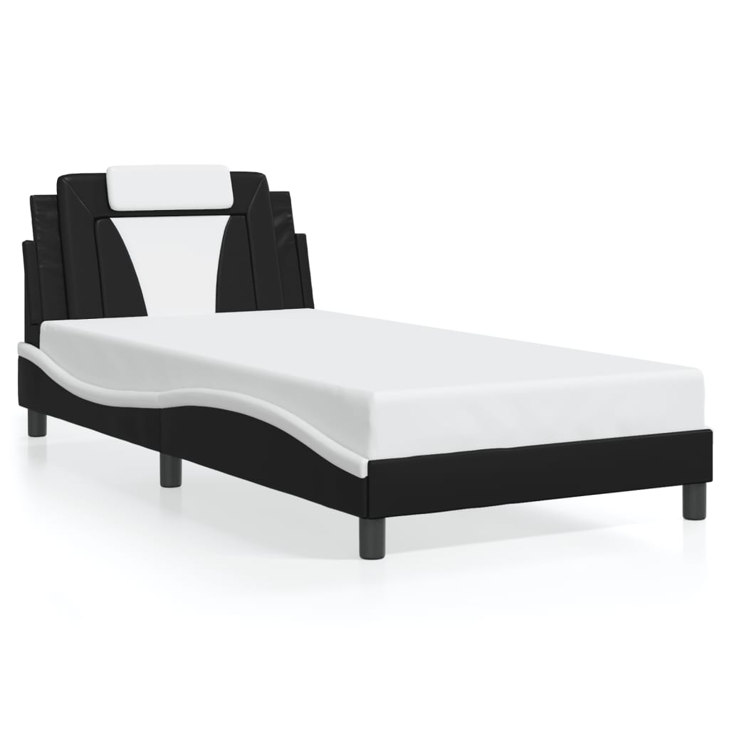 fekete és fehér ágykeret Viana LED-ekkel matrac nélkül 100 x 200 cm