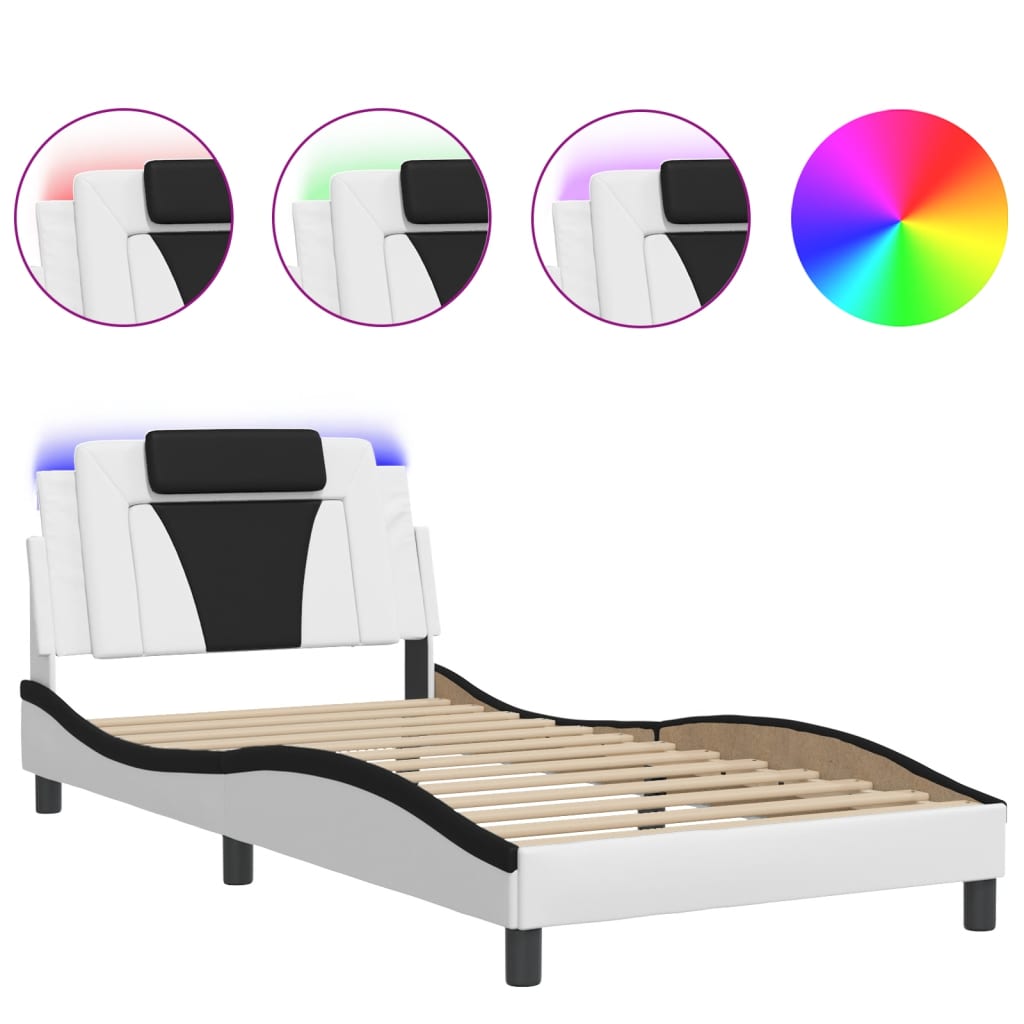 fehér és fekete ágykeret Viana LED-ekkel matrac nélkül 100 x 200 cm