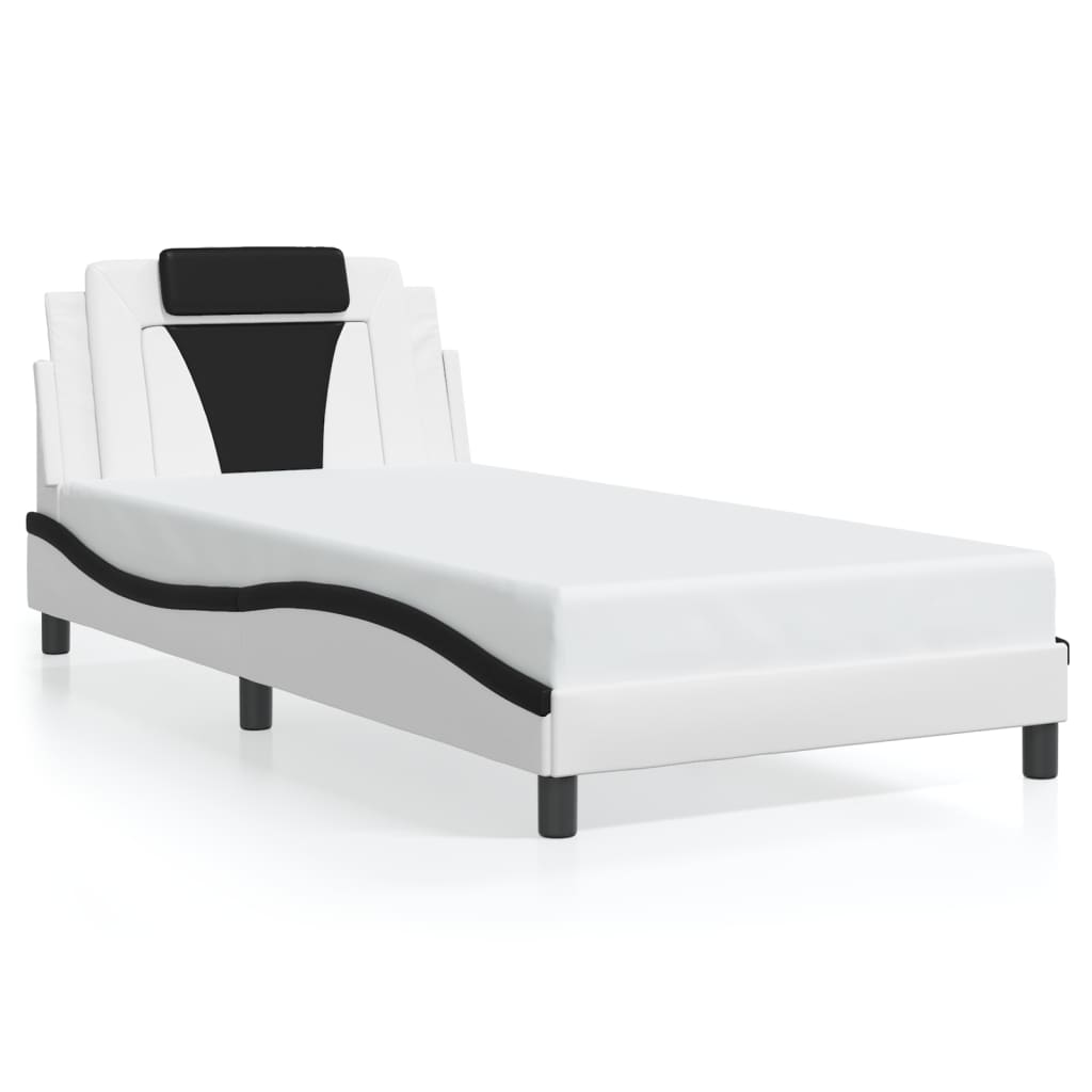 fehér és fekete ágykeret Viana LED-ekkel matrac nélkül 100 x 200 cm