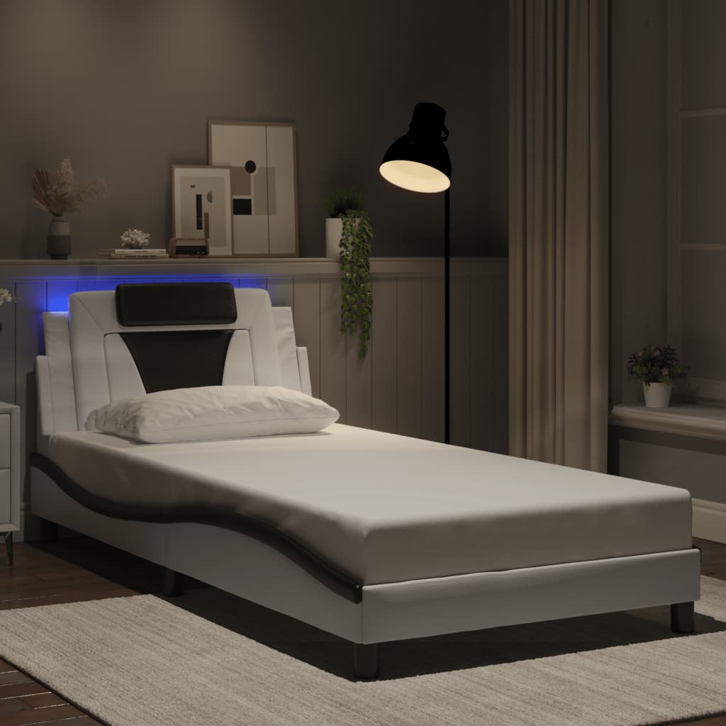 fehér és fekete ágykeret Viana LED-ekkel matrac nélkül 100 x 200 cm