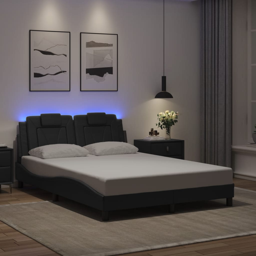 fekete ágykeret Viana LED-ekkel matrac nélkül 120 x 200 cm