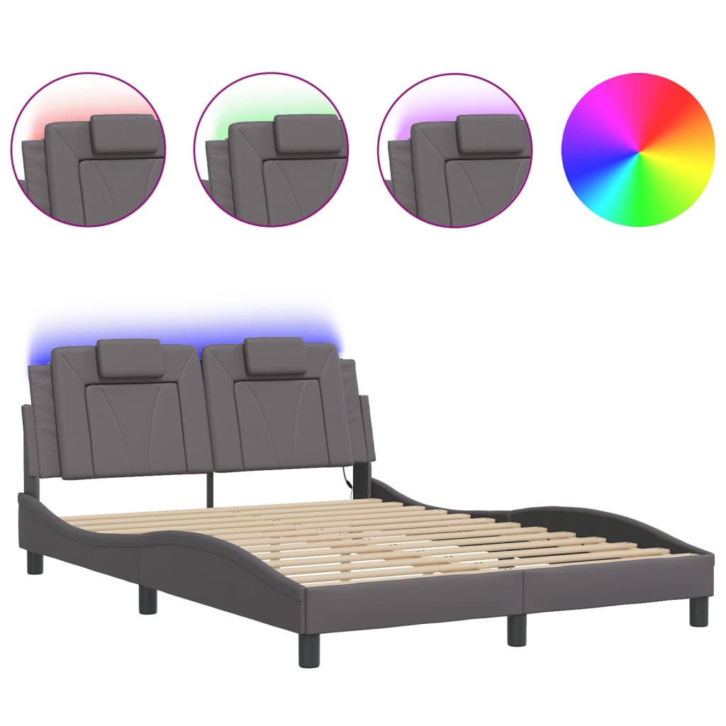 szürke ágykeret Viana LED-ekkel matrac nélkül 120 x 200 cm