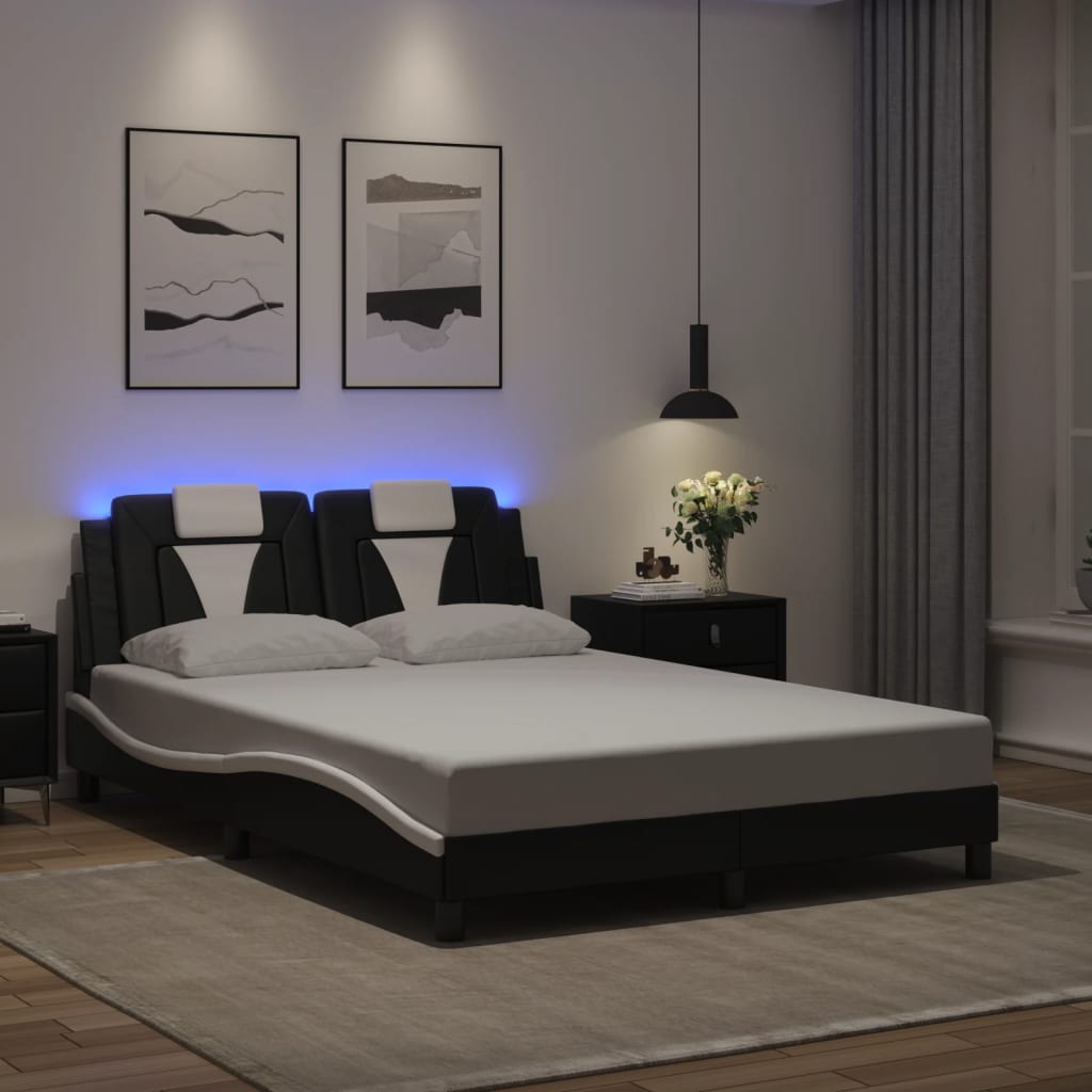 fekete és fehér ágykeret Viana LED-ekkel matrac nélkül 120 x 200 cm