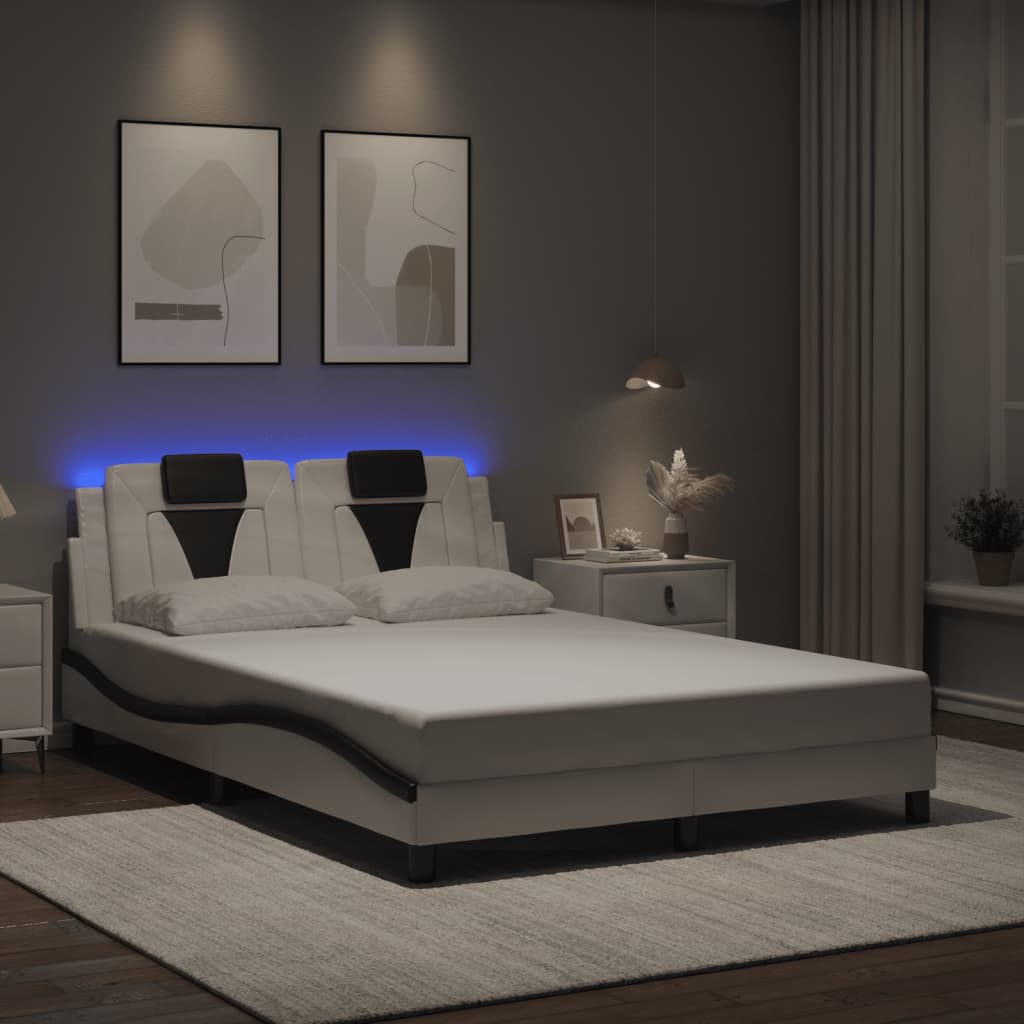 fehér és fekete ágykeret Viana LED-ekkel matrac nélkül 140 x 190 cm