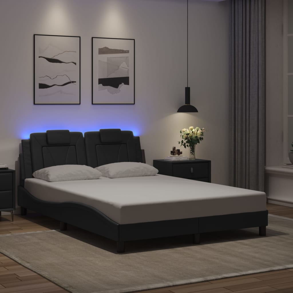 fekete ágykeret Viana LED-ekkel matrac nélkül 140 x 200 cm