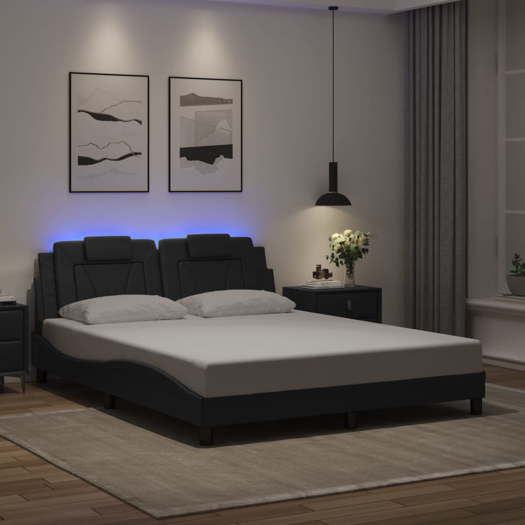 fekete ágykeret Viana LED-ekkel matrac nélkül 160 x 200 cm