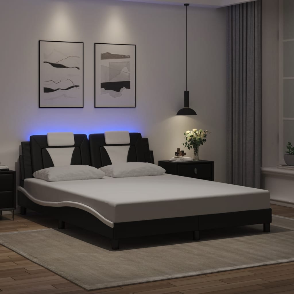 fekete és fehér ágykeret Viana LED-ekkel matrac nélkül 160 x 200 cm