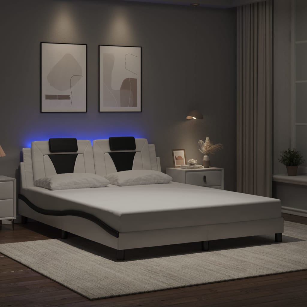 fehér és fekete ágykeret Viana LED-ekkel matrac nélkül 160 x 200 cm