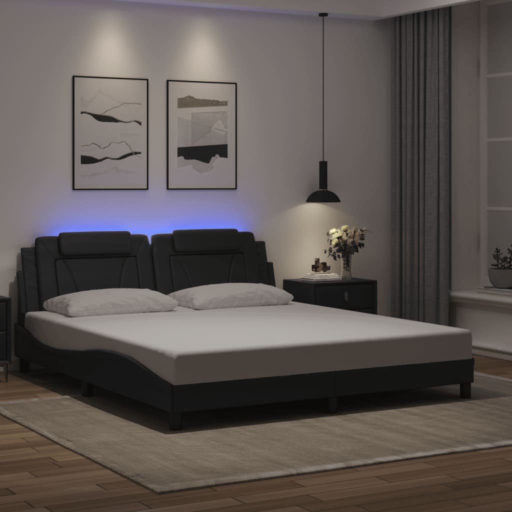 fekete ágykeret Viana LED-ekkel matrac nélkül 180 x 200 cm