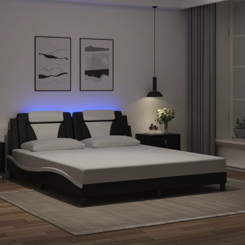 fekete és fehér ágykeret Viana LED-ekkel matrac nélkül 180 x 200 cm