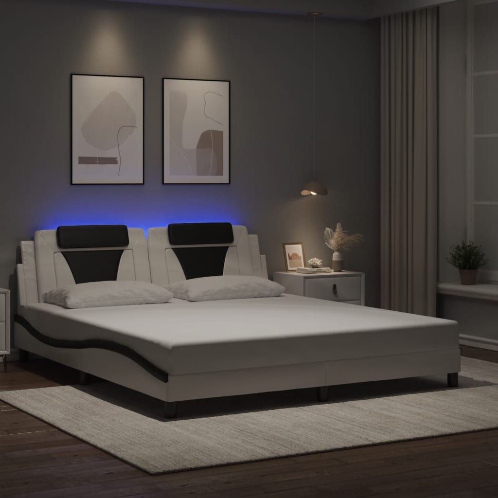 fehér és fekete ágykeret Viana LED-ekkel matrac nélkül 180 x 200 cm